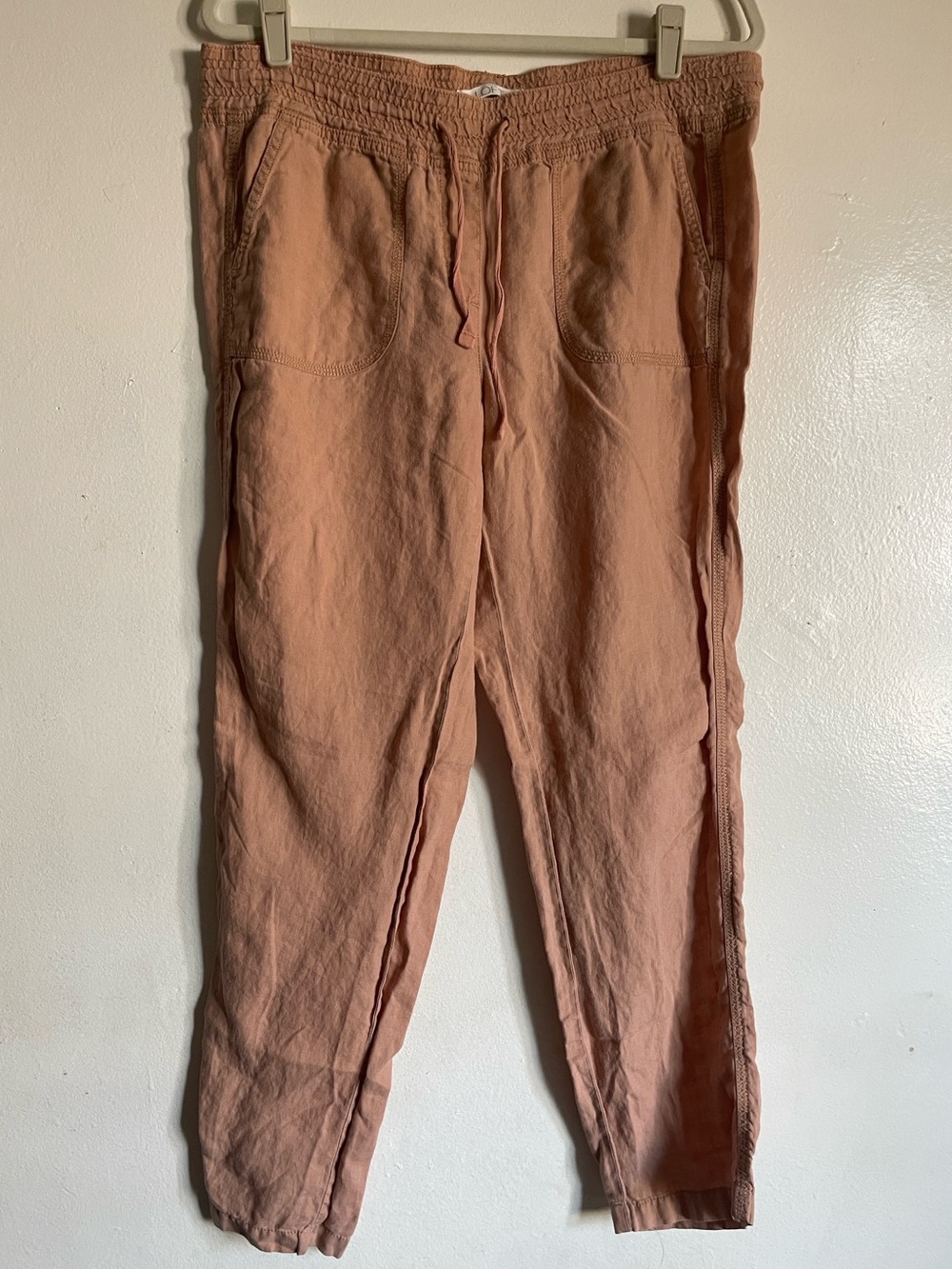 Ann Taylor LOFT 100% Linen Pull On Coastal Vacation Pants Dusty Rose Sz 10